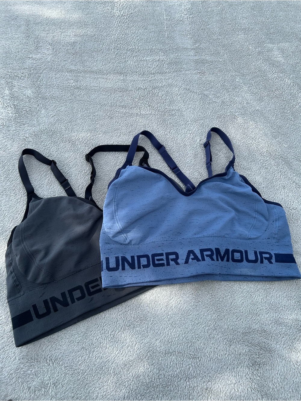 Under Armour Sports Bra Bundle Size L | Blue & Gray Crossback Compression Bras